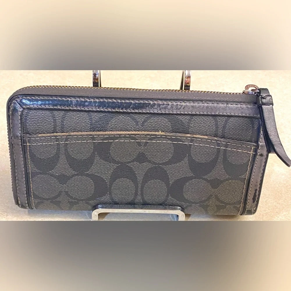 COACH Grey Zip Around Accordion Wallet